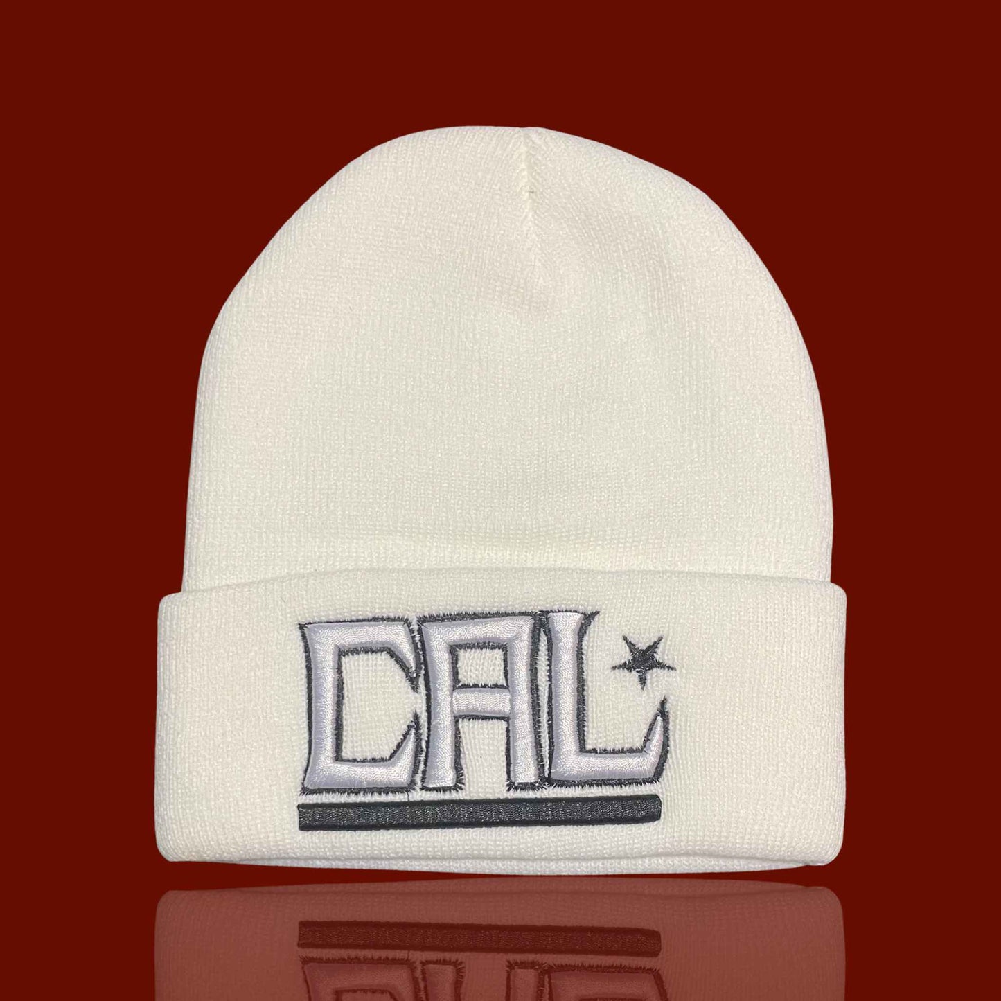"CAL Star" White, White/Black Lettering Embroidered, Beanie Cap