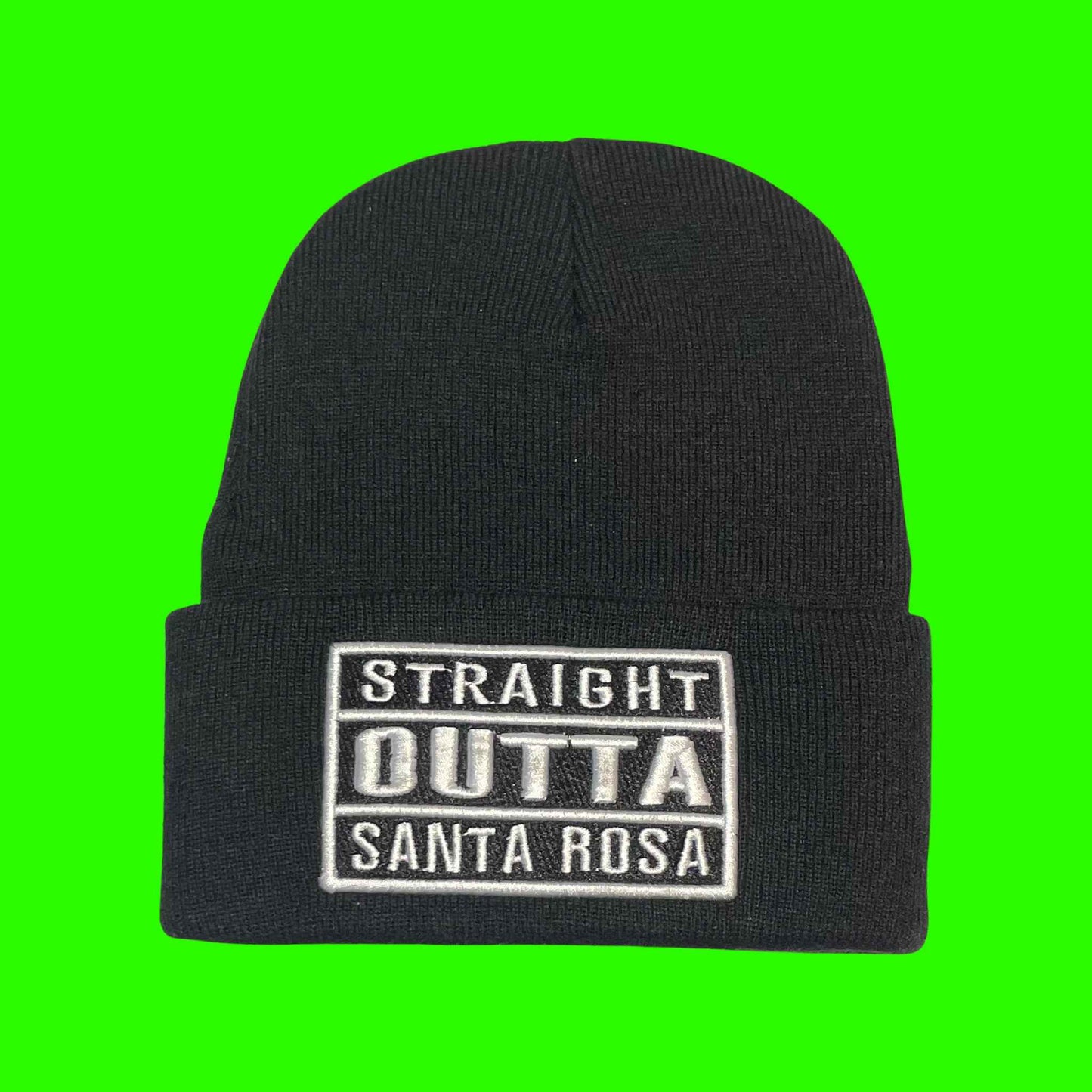"Straight Outta Santa Rosa" Black,White Embroidered, Beanie Cap