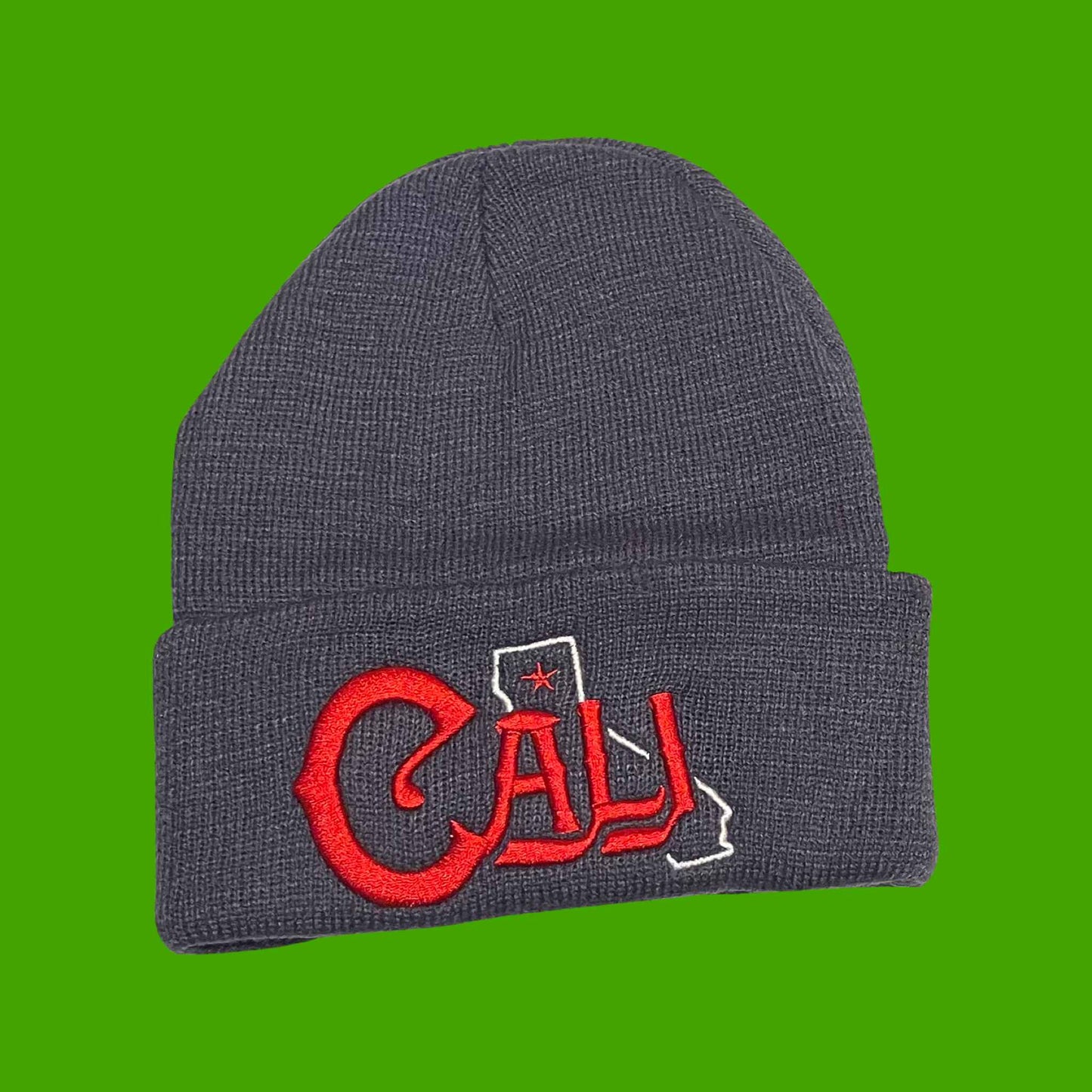 "CALI Star" Blue, White/Red Lettering Embroidered, Beanie Cap
