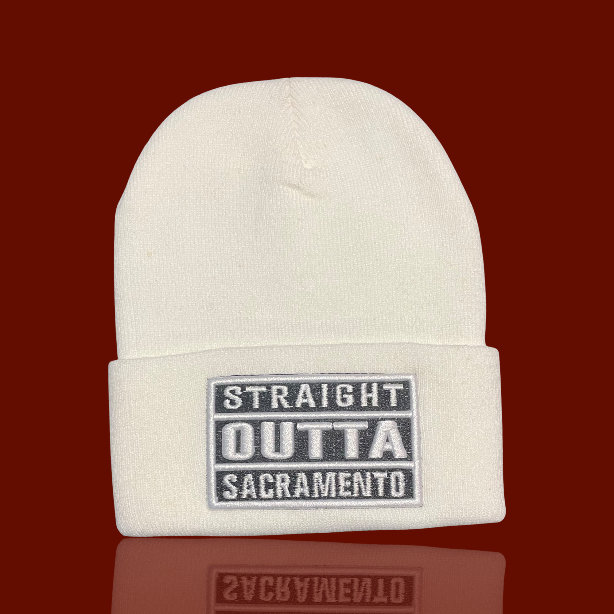 'Straight Outta Sacramento' White, Beanie Cap