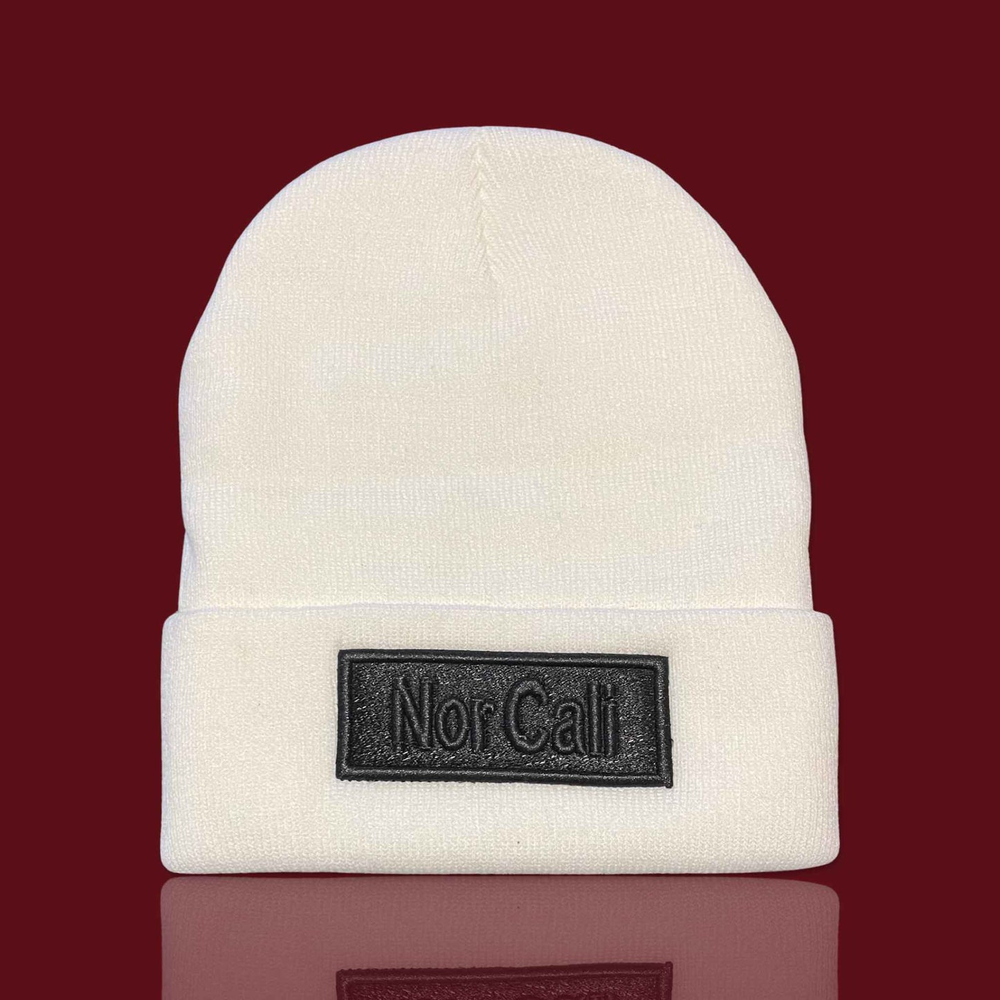 "Nor Cali" White, Black Lettering Embroidered, Beanie Cap