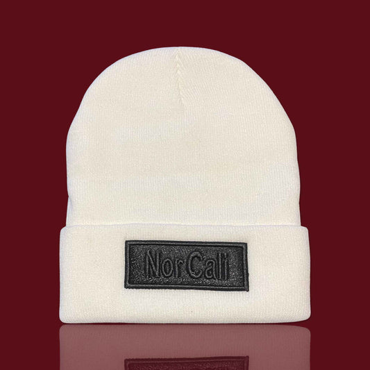 "Nor Cali" White, Black Lettering Embroidered, Beanie Cap