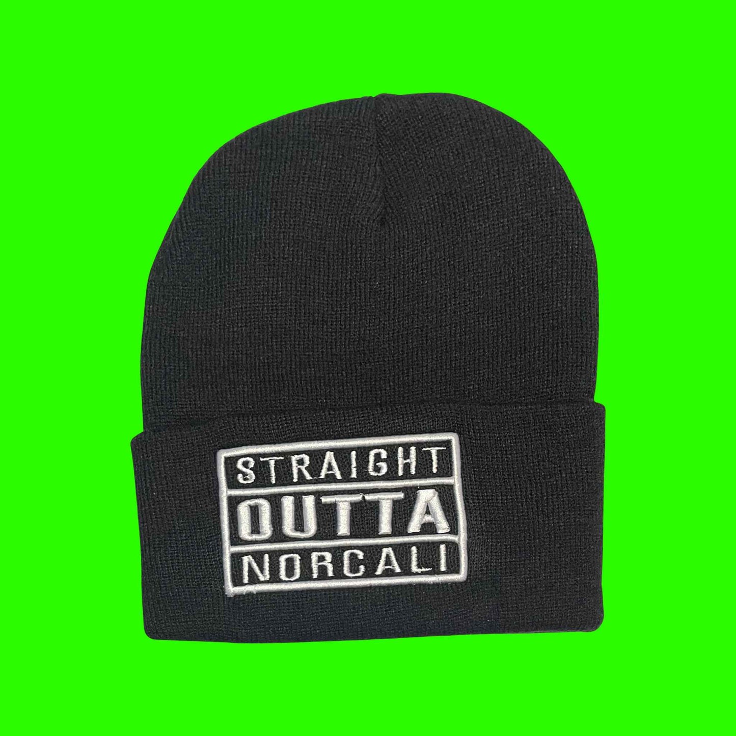 "Straight Outta Norcali" Black,White Embroidered, Beanie Cap