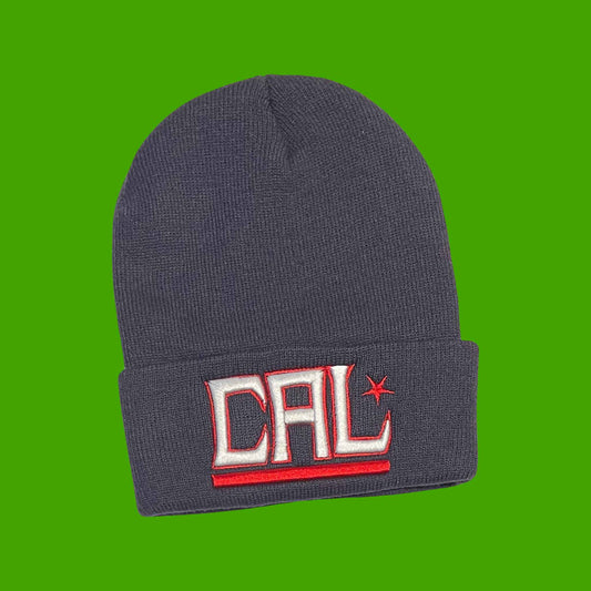 "CAL Star" Blue, White/Red Lettering Embroidered, Beanie Cap