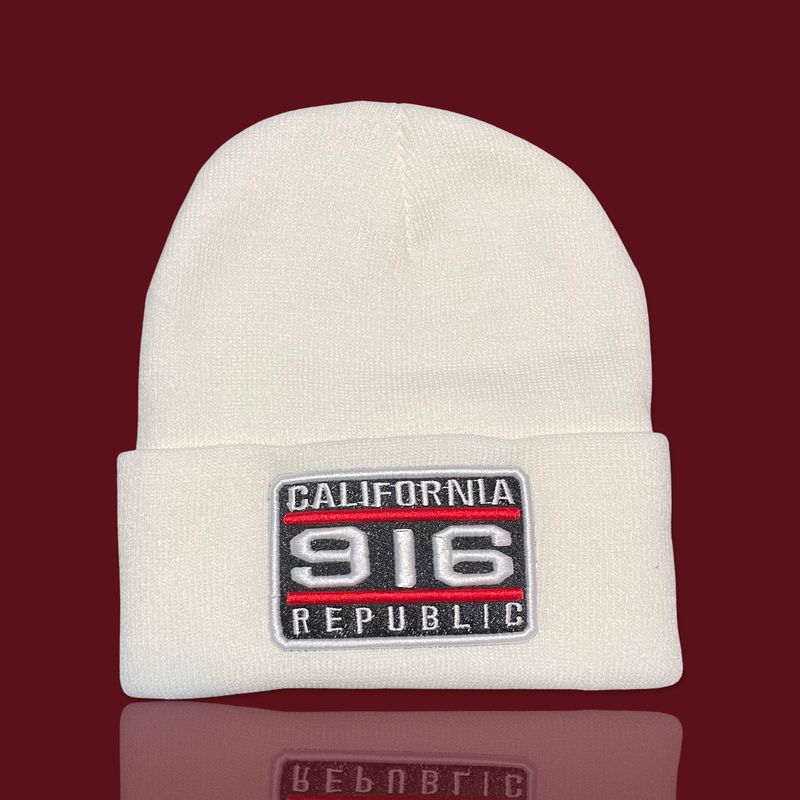 'California 916 Republic' White, Beanie Cap