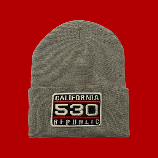 "California 530 Republic" Grey, White/Red Embroidered, Beanie Cap