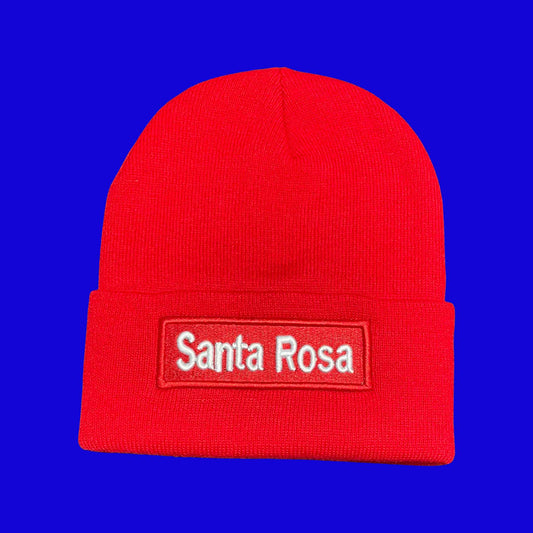 "Santa Rosa" Red, Red/White Lettering Embroidered, Beanie Cap