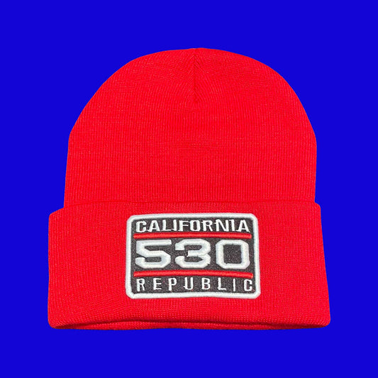 "California 530 Republic" Red, White/Red Embroidered, Beanie Cap