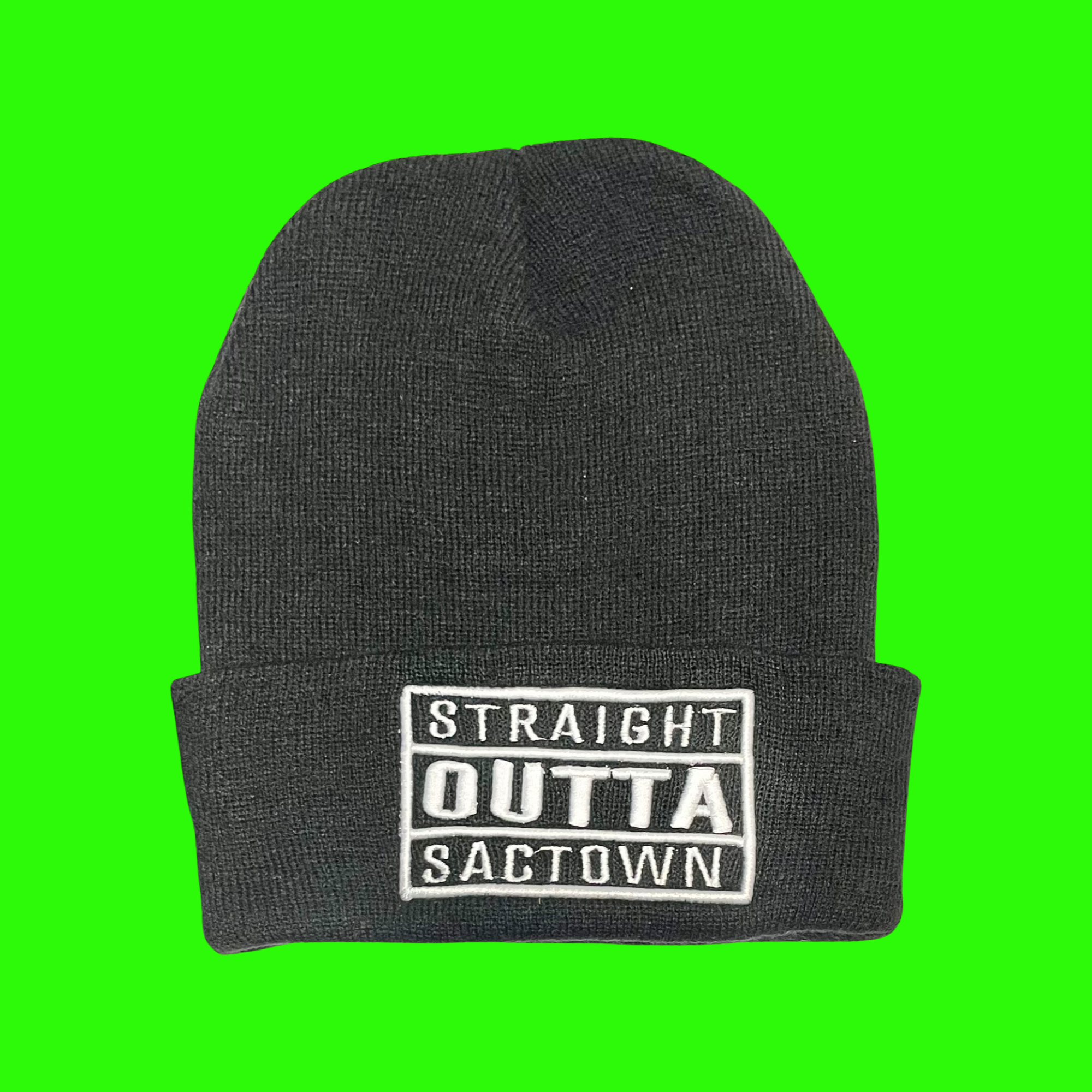 'Straight Outta Sactown' Black, Beanie Cap