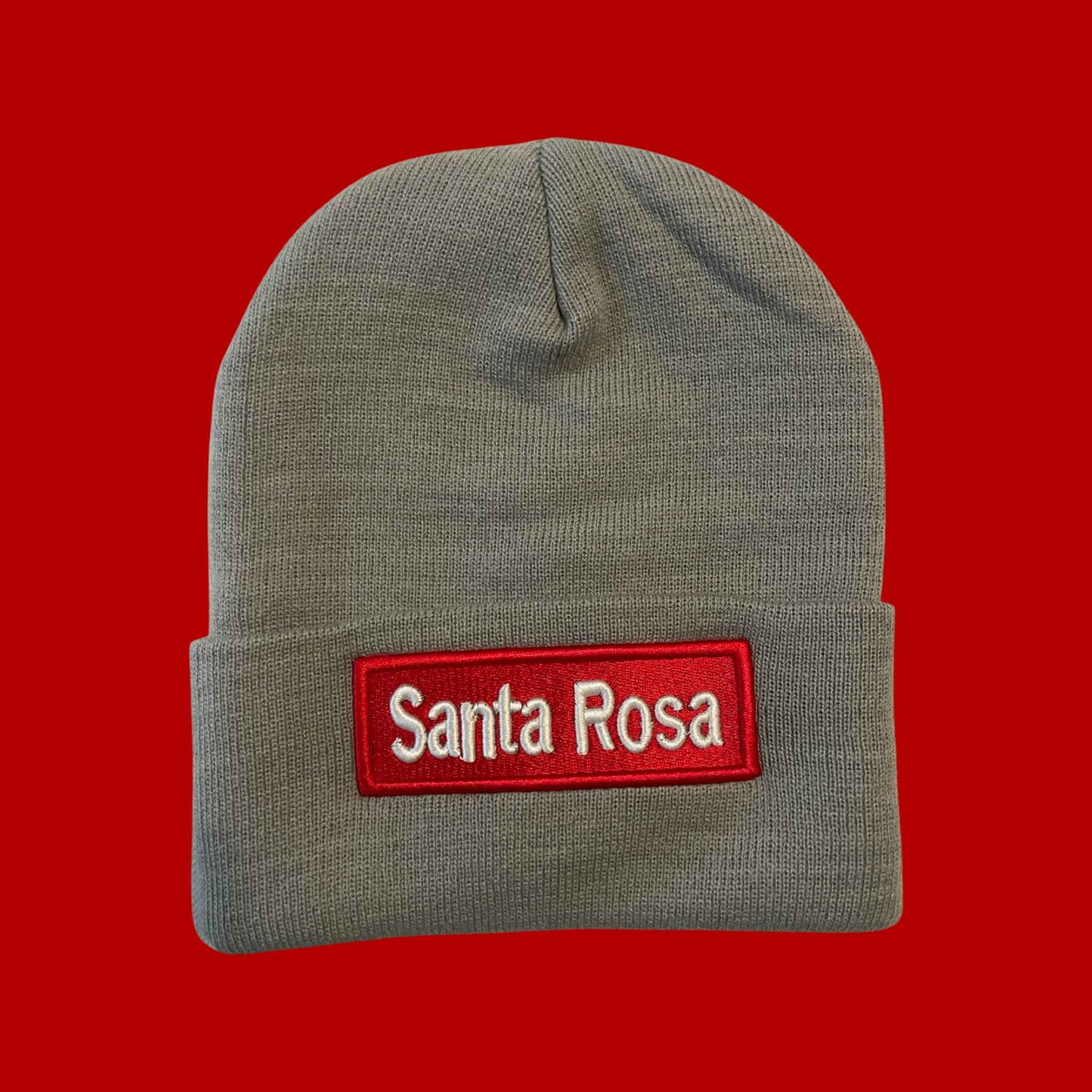 "Santa Rosa" Grey, White/Red Lettering Embroidered, Beanie Cap
