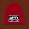 "STRAIGHT OUTTA VALLEJO" RED, BLACK/WHITE EMBROIDERED, Beanie Cap