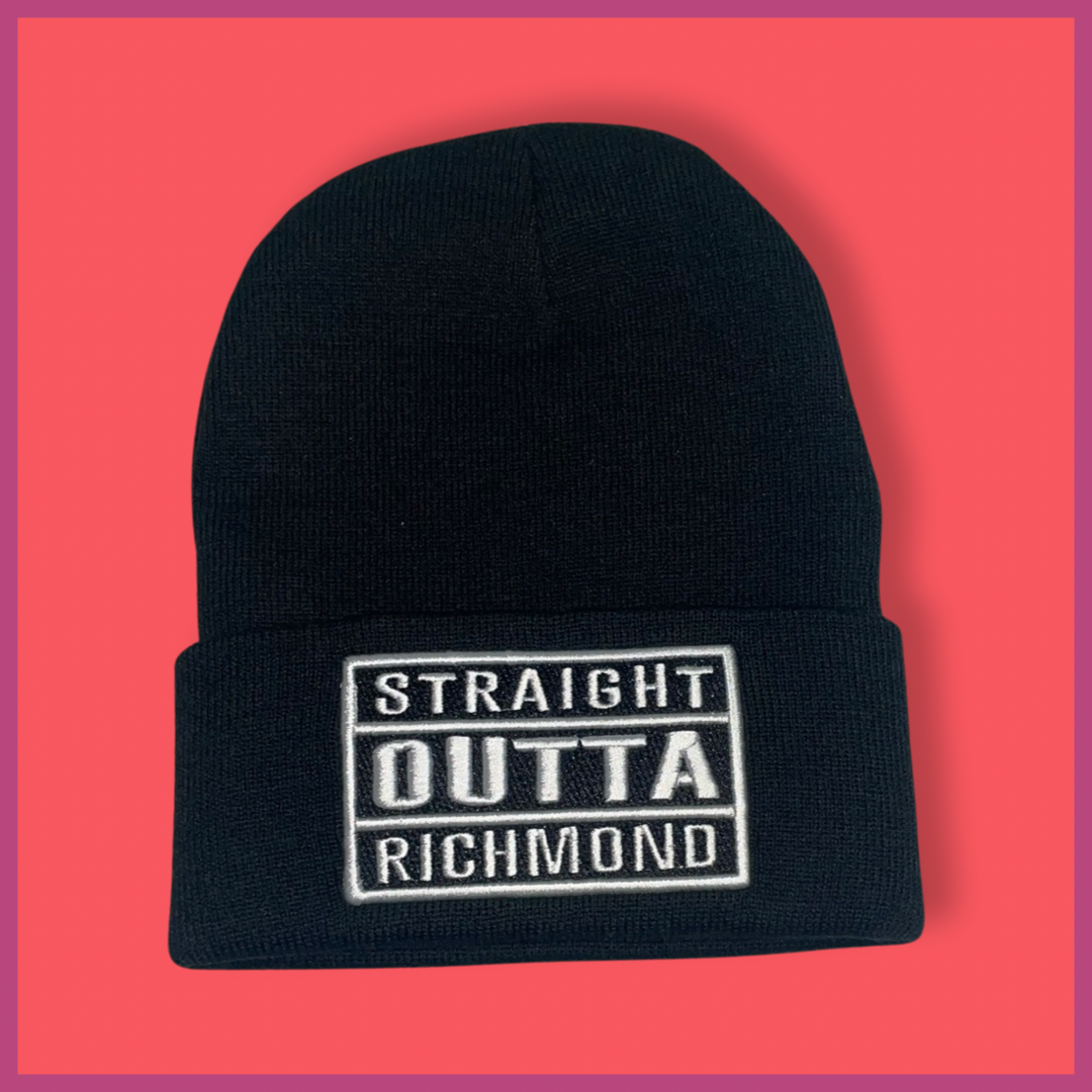 "Straight Outta Richmond" Black/White Lettering, Beanie Cap